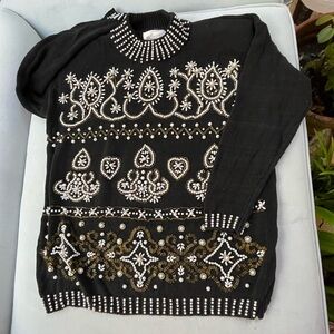 Margules Black Sweater with Pearl Accents
